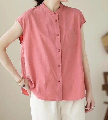 2024 New Summer White Sleeveless Office Festival Cardigan Tops Women's Fashion Pink Single Breasted Cotton Vest Simplicity Trend