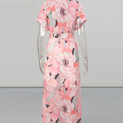 Load image into Gallery viewer, Fashion Printing Spliced Belt Long Dresses for Women Bowknot Neck Sleevesless Temperament Dress Female Clothing New
