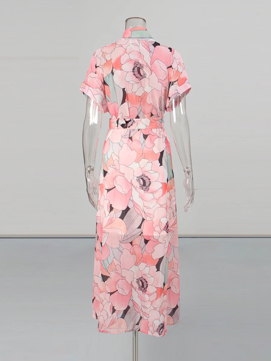 Fashion Printing Spliced Belt Long Dresses for Women Bowknot Neck Sleevesless Temperament Dress Female Clothing New