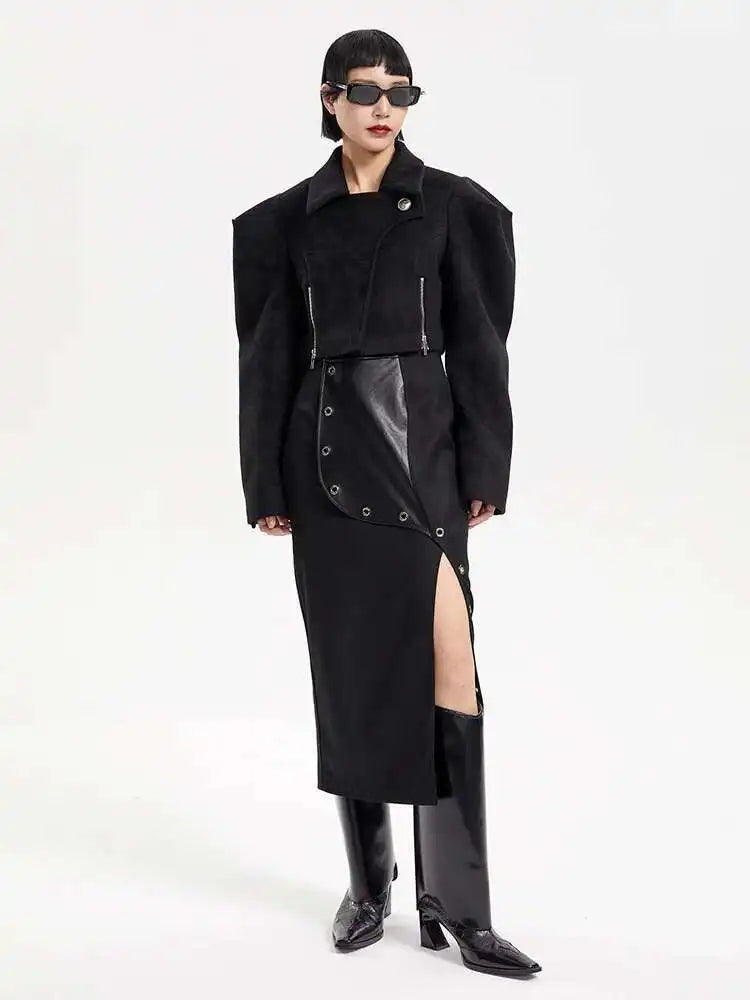 Loose Fit Black Shaped Elegant Short Woolen Coat Parkas New Long Sleeve Women Fashion Tide Autumn Winter 2025 17A1788