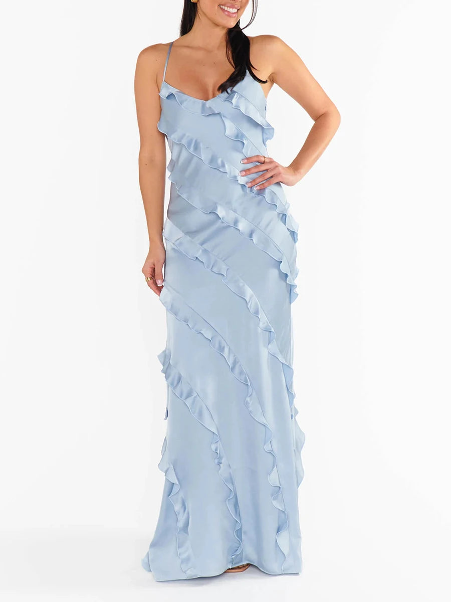 Solid Slimming Long Dresses For Women Square Neck Sleeveless High Waist Temperament Dress Female Fashion Style New