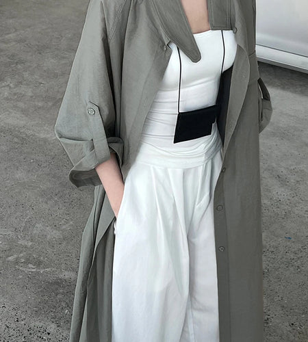 Green Thin Perspective Big Size Long Jacket New Lapel Stand Collar Sleeve Women Coat Fashion Spring Autumn 2025 1DJ1285