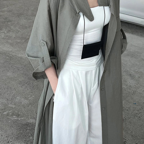 Load image into Gallery viewer, Green Thin Perspective Big Size Long Jacket New Lapel Stand Collar Sleeve Women Coat Fashion Spring Autumn 2025 1DJ1285
