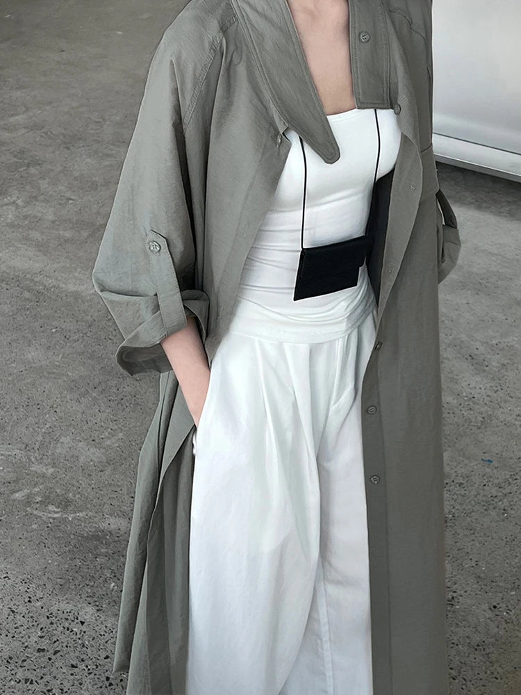 Green Thin Perspective Big Size Long Jacket New Lapel Stand Collar Sleeve Women Coat Fashion Spring Autumn 2025 1DJ1285