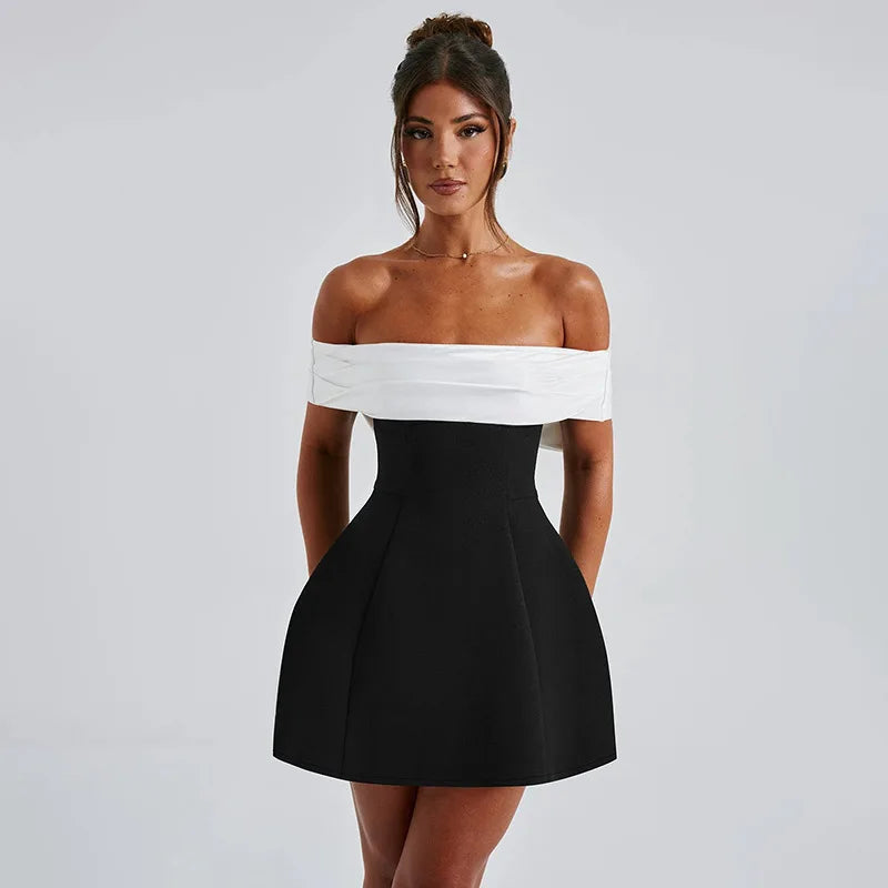 Off-shoulder Backless Sexy Mini Dress For Women Fashion Strapless Sleeveless High Waist A-line Club Party Dress Elegant