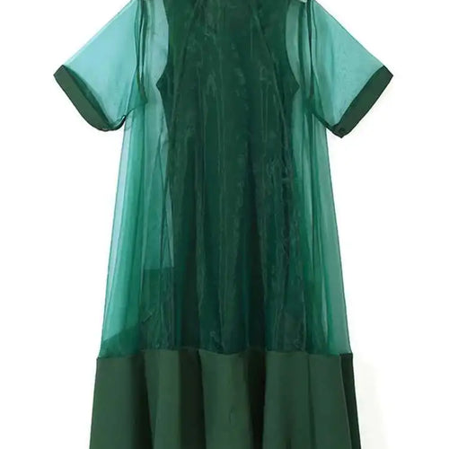 Load image into Gallery viewer, Women Green Organza Irregular Shirt Dress New Stand Collar Half Sleeve Loose Fit Fashion Tide Spring Summer 2025 JT581
