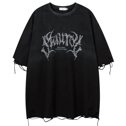 Load image into Gallery viewer, Vintage Oversized T-Shirt Y2K Grunge Skull Graphic Printed Ripped Hole Gradient Tshirt Hip Hop Punk Gothic Casual Streetwear Top
