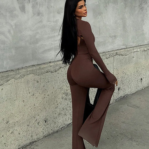 Load image into Gallery viewer, Fashion Stretch Tight Long Sleeve Top Strap Jumpsuit Set For Women Sexy Hollow Out Slim Two Piece Set Winter New2025 Set
