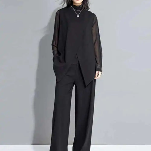 Load image into Gallery viewer, Women Black Mesh Perspective Irregular Thin T-shirt New Turtleneck Long Sleeve Fashion Tide Spring Autumn 2025 1DH7665
