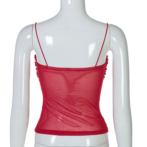 Load image into Gallery viewer, Spaghetti Strap Mesh Pleated Sexy Crop Tops Women Red Strapless Sleeveless Backless Skinny Club Tank Tops Clubwear
