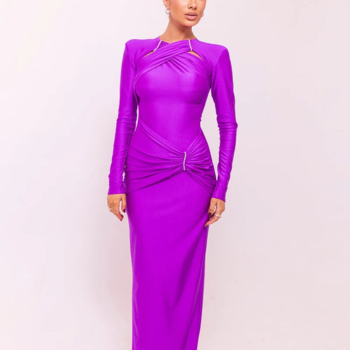 Load image into Gallery viewer, Hollow Out Long Sleeve Sexy Maxi Dress For Women Gown Fashion Solid Bodycon Ruched Club Evening Elegant Long Dress
