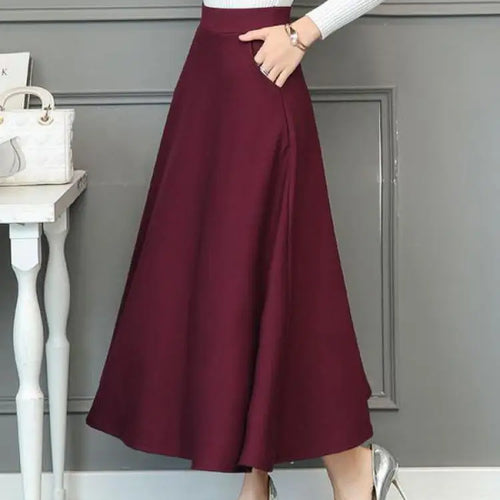 Load image into Gallery viewer, Black Elastic High Waist Pocket Long Skirt Women's Spring And Autumn Basic Casual Pleated Plus Size Slim Versatile Red Skirt
