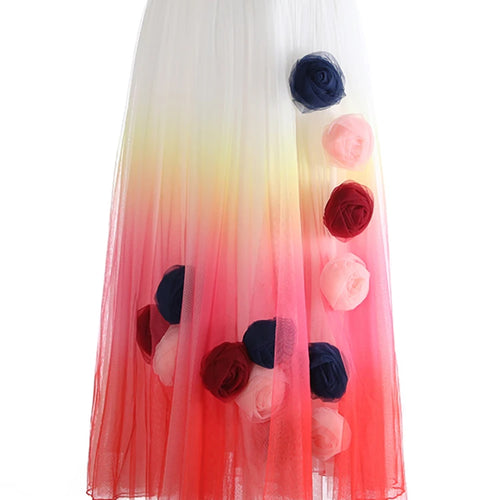 Load image into Gallery viewer, High Elastic Waist Blue 3D Flower Gradual Color Mesh A-line Half-body Skirt Women Fashion New Spring Autumn 2025  1DJ1259
