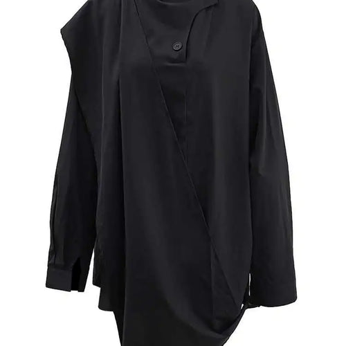 Load image into Gallery viewer, Women Black Irregular Spliced Big Size Blouse New Stand Collar Long Sleeve Shirt Fashion Tide Spring Autumn 2025 CPG1573
