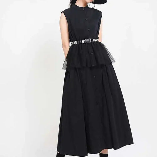 Load image into Gallery viewer, Women Khaki Split Pleated Long  Dress New Stand Collar Sleeveless Loose Fit Fashion Tide Spring Summer 2025 1Y353
