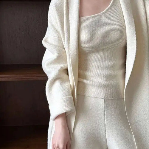 Load image into Gallery viewer, Big Size Sweater Wide Leg Pants Three Piece Suit New V-Neck Long Sleeve Women Fashion Tide Spring Autumn 2025 1DH8658
