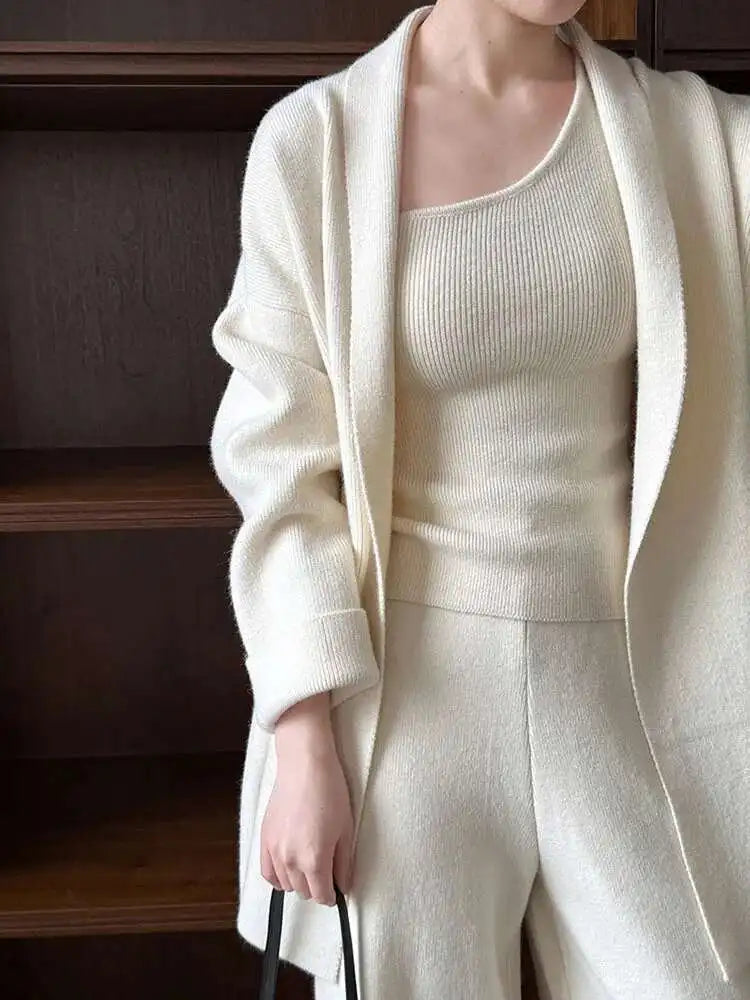 Big Size Sweater Wide Leg Pants Three Piece Suit New V-Neck Long Sleeve Women Fashion Tide Spring Autumn 2025 1DH8658