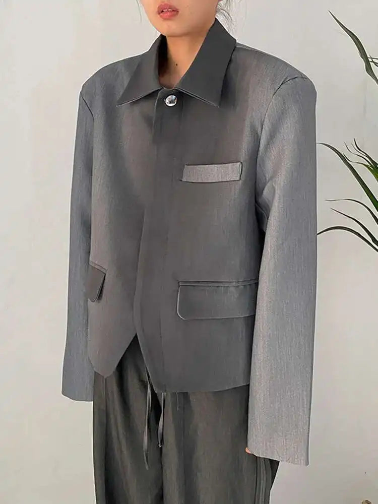 Women Gray Gradual Color Big Size Blazer New Lapel Long Sleeve Loose Fit Jacket Fashion Tide Spring Autumn 2025 1DF1534