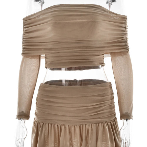 Load image into Gallery viewer, Elegant Off Shoulder Tight Long Sleeve Top Skirt Two Piece Set Women Sexy Bareback Slim Elastic Party Beach Vacation Set
