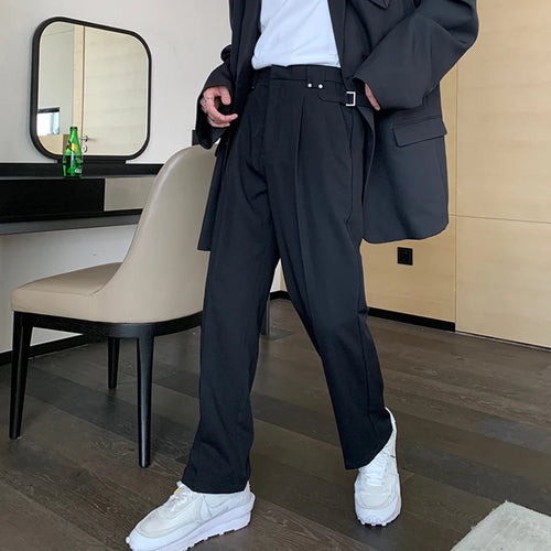 Load image into Gallery viewer, Korean Style Men Suit Pants Casual Pleated Droop Solid Color Elastic Waist Straight Leg Male Trousers Autumn Simple 9C6891
