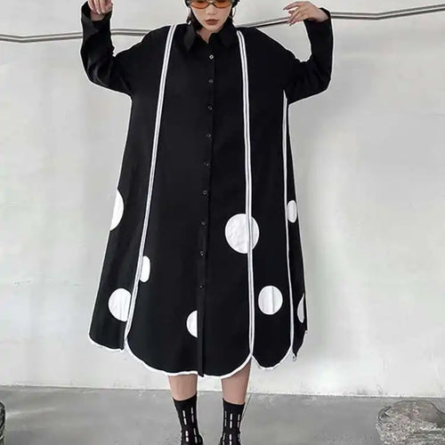 Load image into Gallery viewer, Women Black Dot Printed Long Big Size Shirt Dress New Lapel Long Sleeve Loose Fit Fashion Tide Spring Autumn 2025 1DF1508
