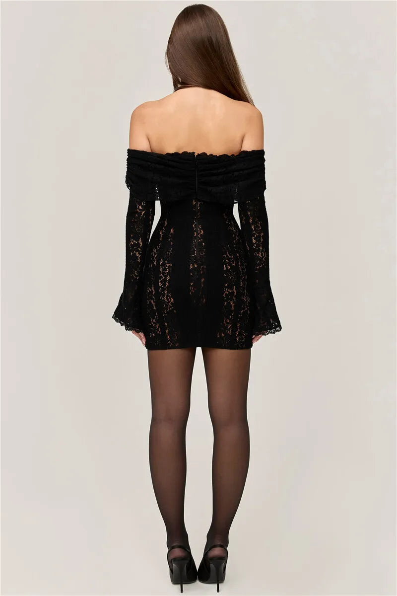 Lace Off-shoulder Sexy Maxi Dress Women Strapless Backless Long Sleeve Bodycon Evening Club Party Long Dress Elegant