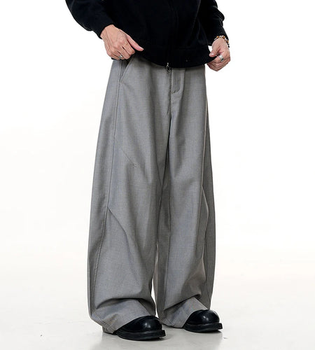 Men's Suit Pants New American High Street Curved Knife Chic Loose Pleated Niche Design Solid Color Male Trousers 9W1951