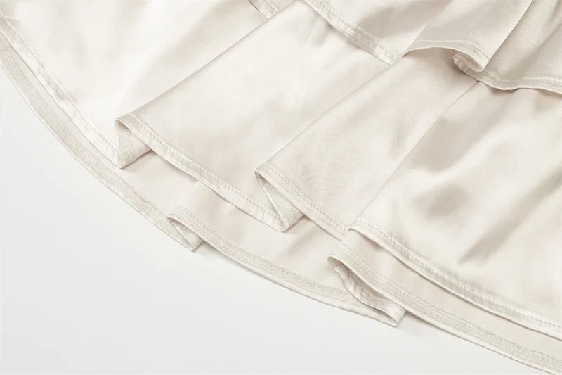 Satin Strapless Sexy Mini Dress Women Fashion Off-shoulder Sleeveless Backless High Waist Ruffle Club Party Dress