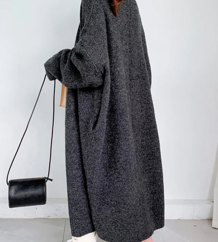 Gray Big Size Thick Knitting Cardigan Sweater Loose Fit V-Neck Long Sleeve Women New Fashion Tide Autumn Winter 2025 1Y163