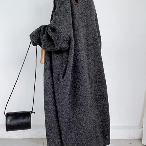 Load image into Gallery viewer, Gray Big Size Thick Knitting Cardigan Sweater Loose Fit V-Neck Long Sleeve Women New Fashion Tide Autumn Winter 2025 1Y163
