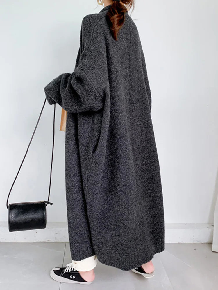 Gray Big Size Thick Knitting Cardigan Sweater Loose Fit V-Neck Long Sleeve Women New Fashion Tide Autumn Winter 2025 1Y163