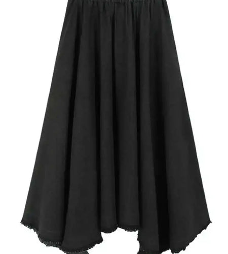 High Elastic Waist Black Denim Irregular Burr Denim Long Half-body Skirt Women Fashion Tide New Spring Autumn 2025 1DH8220
