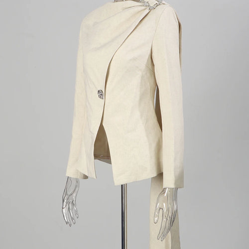 Load image into Gallery viewer, Minimalist Spliced Button Temperament Jackets for Women Round Neck Long Sleeves Patchwork Ribbon Jacket Female New
