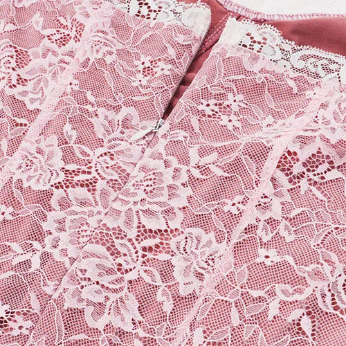 Load image into Gallery viewer, Lace Flare Long Sleeve Sexy Mini Dress For Women Robe Autumn New Pink O Neck A-line High Waist Pleated Dress Elegant
