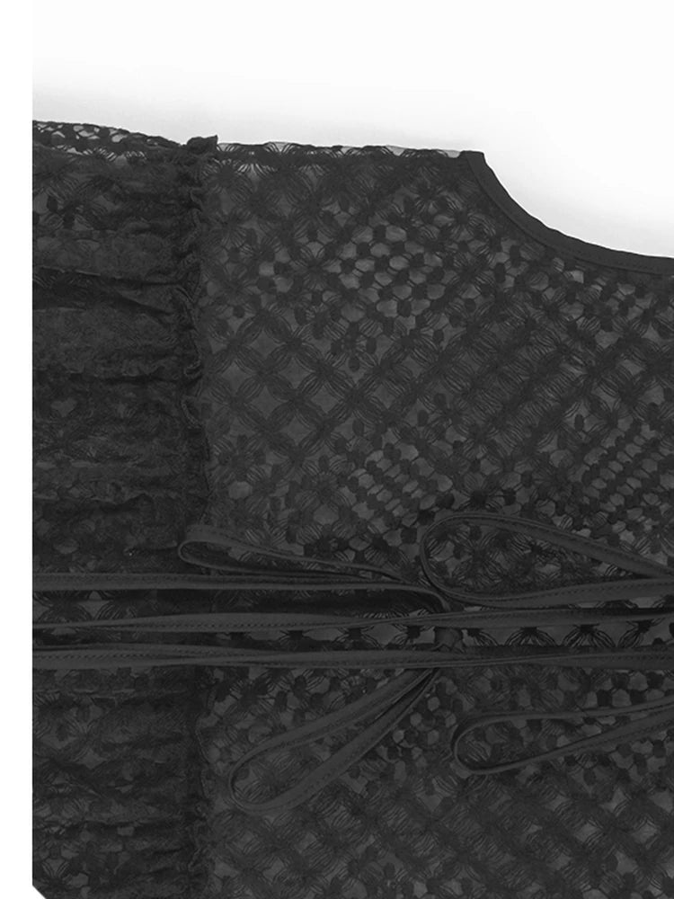 Women Black Mesh Bandage Perspective Elegant Vest Dress New Round Neck Sleeveless Fashion Spring Summer  2025  1DJ0918