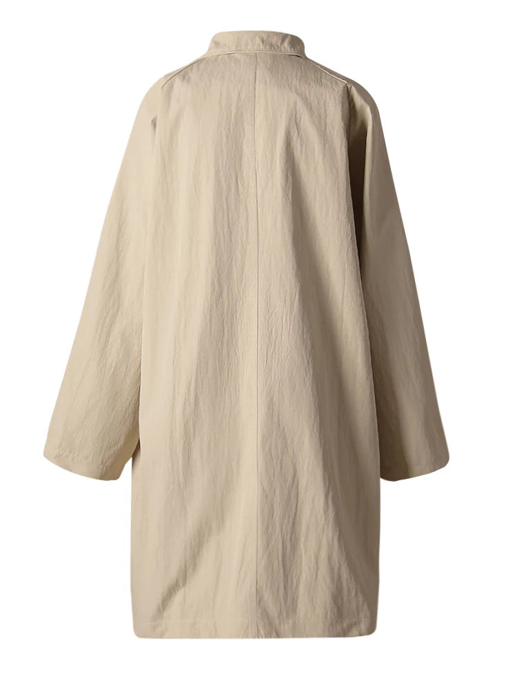 Women Khaki Metal Shaped Big Size Long Trench New Lapel Long Sleeve Windbreaker Fashion Tide Spring Autumn 2025 CPG2854
