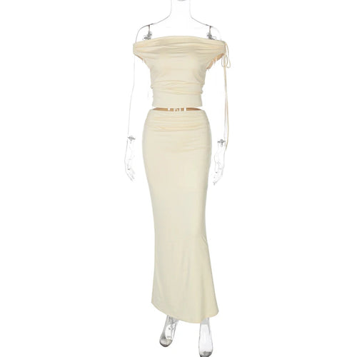 Load image into Gallery viewer, Sexy Skirt Two Pieces Sets For Women Sleeveless Slim Fit Off-shoulder Crop Top And Long Skirt Sexy Two Pieces Sets
