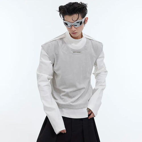 Load image into Gallery viewer, Fake Two-piece Men&#39;s T-shirt Stand Collar Casual Stitched Contrast Color Male Long Sleeve Tops New Stylish 9C4709
