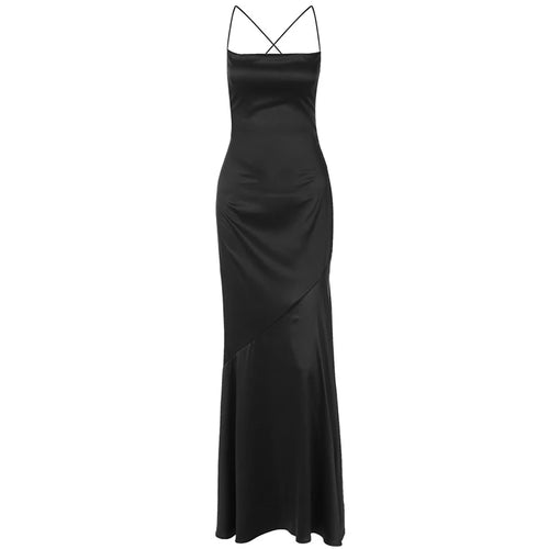 Load image into Gallery viewer, Spaghetti Strap Backless Sexy Maxi Dress Women Gown Black Satin Slipdress Sleeveless High Waist Club Party Long Dress
