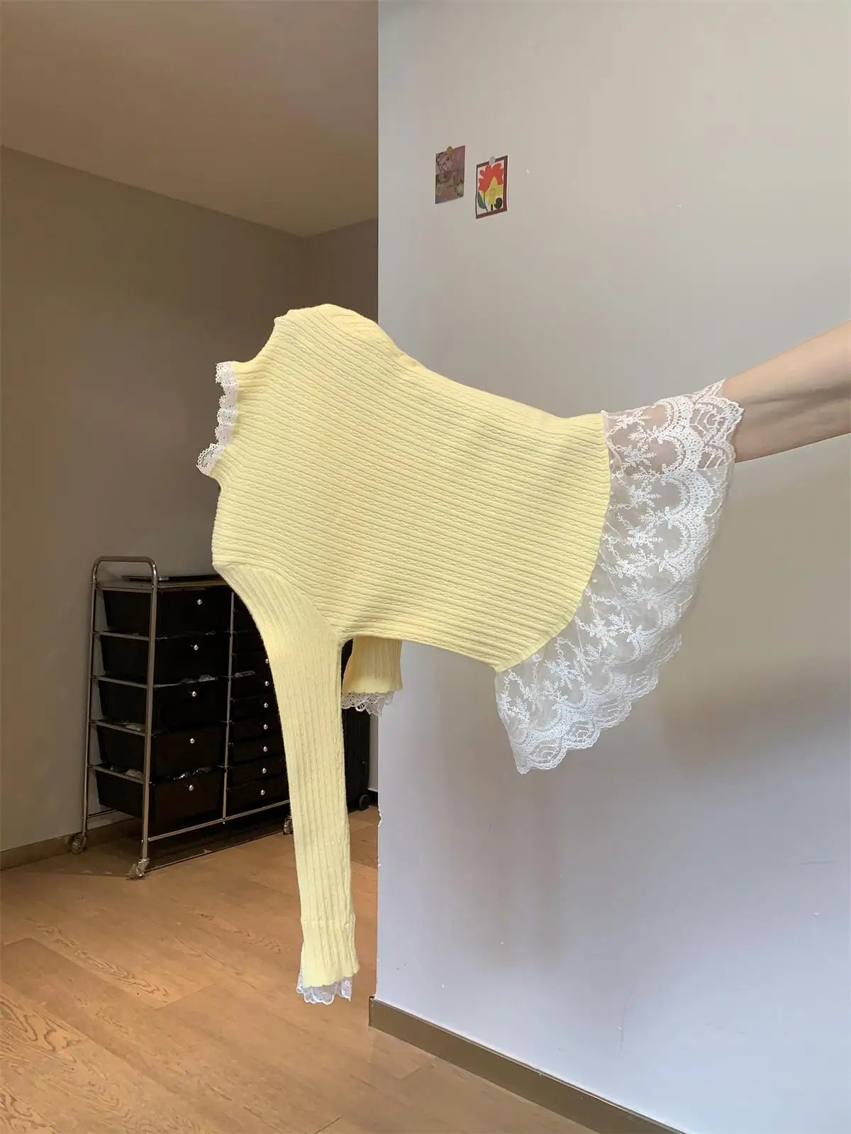 Retro Korean Version Women Sweet Solid Patchwork Lace Elegant Knitted Half High Neck Sweater Autumn Winter Slim Pullovers Tops