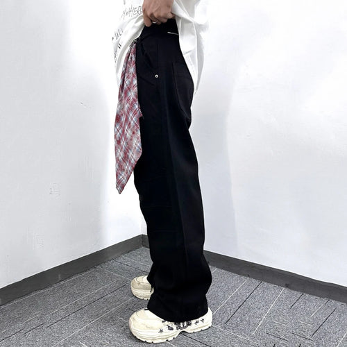 Load image into Gallery viewer, Men&#39;s Jeans Splicing Detachable Square Scarf Decoration Straight Wide Leg Trendy Loose Male Personaility Trousers 9W1868

