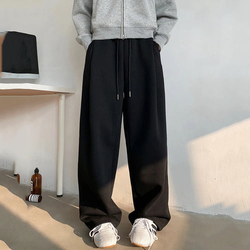 Load image into Gallery viewer, Fleecing Thickened Men&#39;s Casual Trousers Drawstring Solid Pockets High Street Male Straight Wide Leg Pants Winter 9C8923
