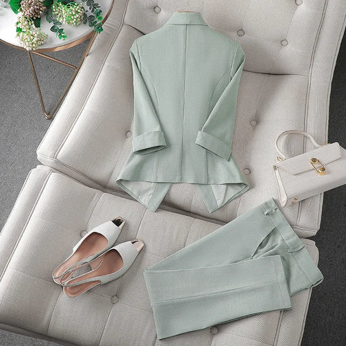Load image into Gallery viewer, Spring Summer 2023 Flanged Casual Jacket Blazer Slim Pencil Pants Elegant Women&#39;s Pants Suit Office Manager Outfits Two Piece

