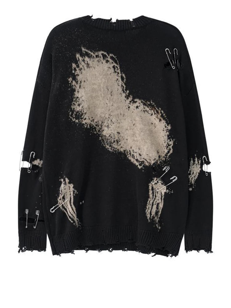 Holes Big Size Knitting Sweater Round Neck Long Sleeve Women Pullovers New Fashion Tide Spring Autumn 2025 1DH9795