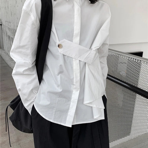Load image into Gallery viewer, Women Black Irregular Button Big Size Casual Blouse New Lapel Long Sleeve Shirt Fashion Tide Spring Autumn 2025 1DJ1667
