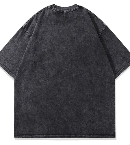 Vintage Black T-Shirt Chain Mask Graphic Print Punk Gothic Washed Tshirt Streetwear Men Hip Hop Loose Cotton 2024 Harajuku Tops