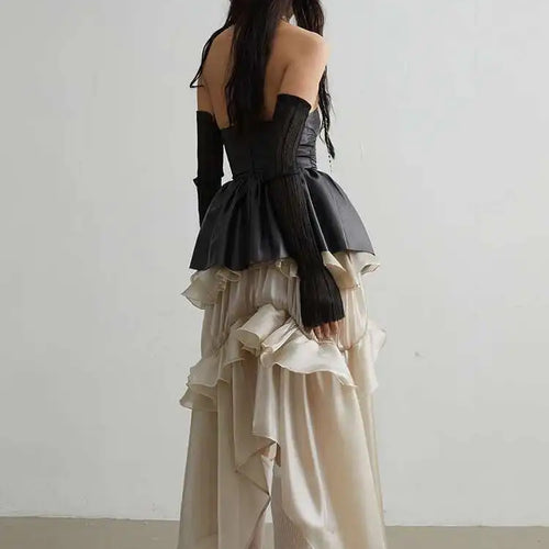 Load image into Gallery viewer, High Elastic Waist Champagne Glossy Irregular Ruffles Elegant Skirt Women Fashion Tide New Spring Autumn 2025 1DH2124
