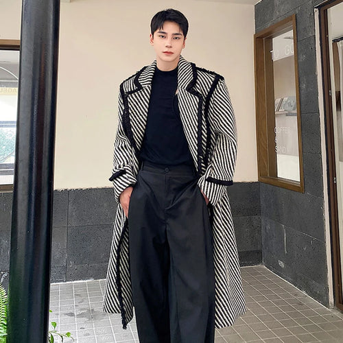 Load image into Gallery viewer, Winter Men&#39;s Woolen Long Coat Thickened Weave Twill Lapel Wool OverCoat Korean Style Windbreaker Trend Autumn 9C3302
