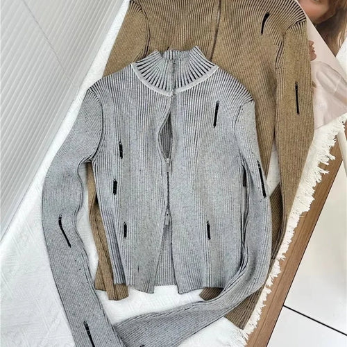 Load image into Gallery viewer, Vintage Zipper Cardigan Women Y2k Aesthetic Grunge Sweater Jackets Female Harajuku Slim Knitted Coats Femme C-246
