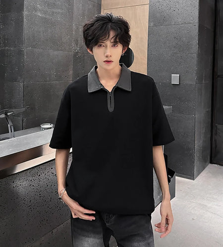 Men's T-shirts Short Sleeve Lapel Trendy Half Zipper New Summer Korean Style Pullover Male Fashionable Clothing 9W1916